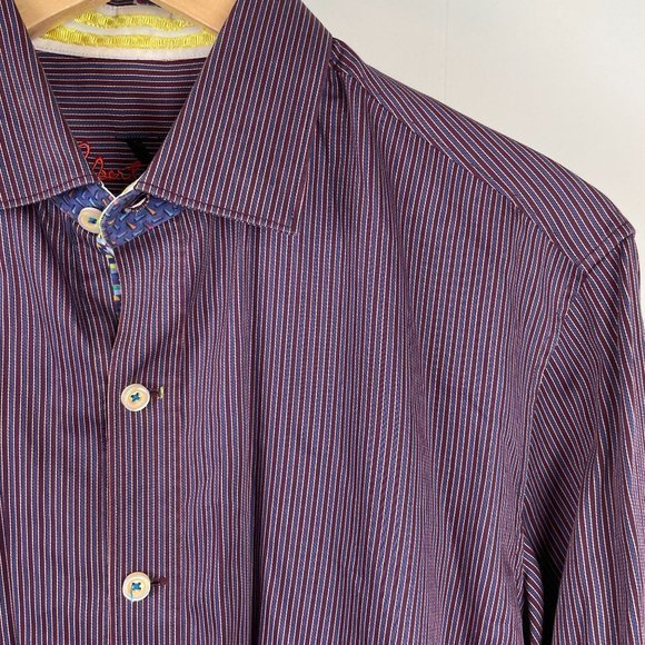 Robert Graham X CollectionBlue Purple Stripe Shirt Tailored Fit Mens Medium - Picture 1 of 7
